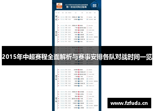 2015年中超赛程全面解析与赛事安排各队对战时间一览