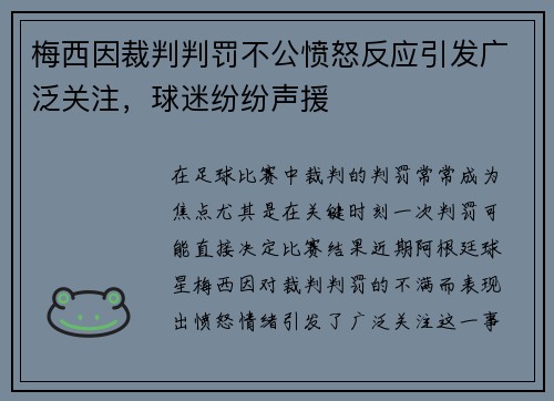 梅西因裁判判罚不公愤怒反应引发广泛关注，球迷纷纷声援